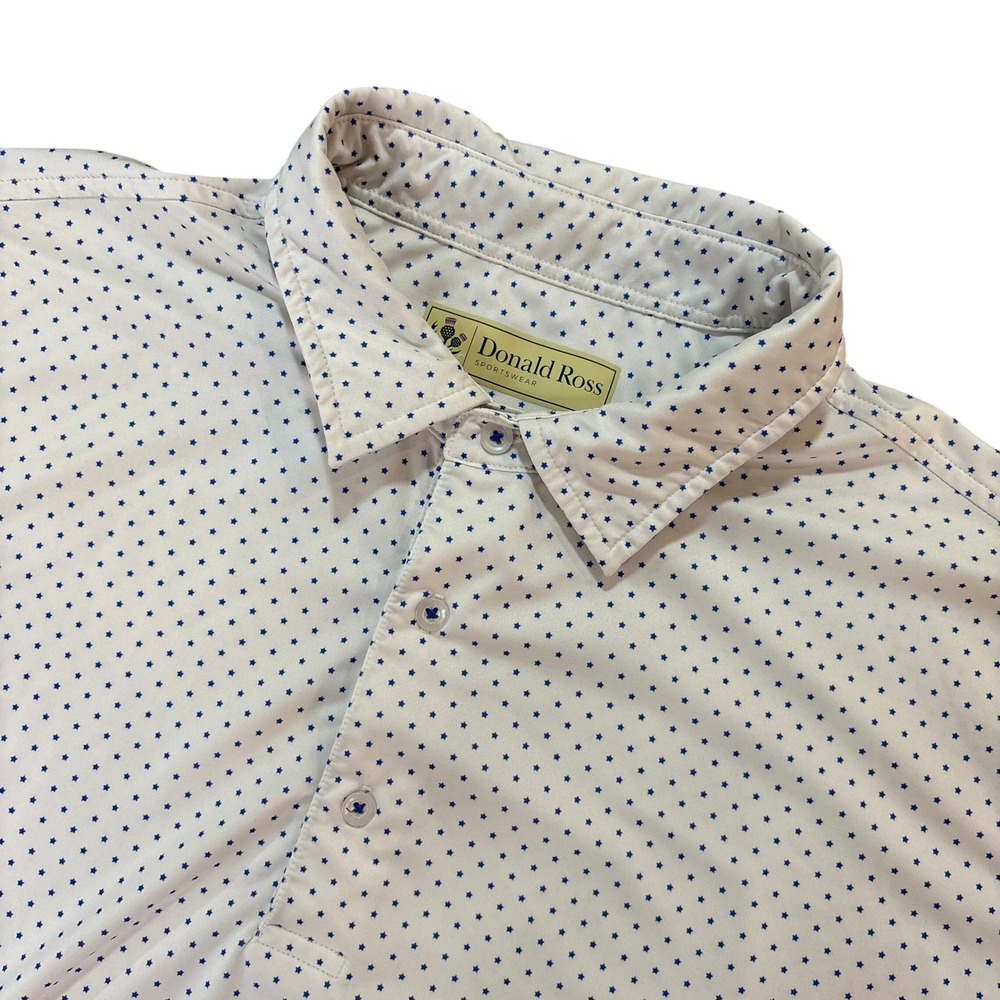 Donald Ross Sportswear Mens Blue Star Print Performance Golf‎ Polo Shirt Large